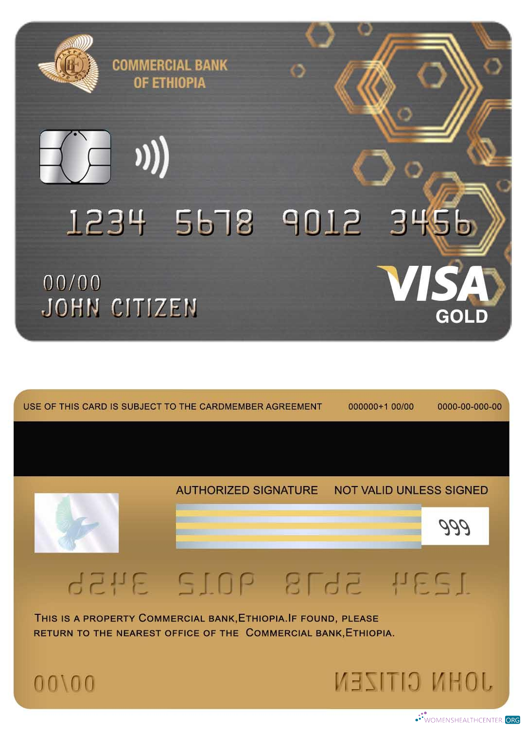 Download Ethiopia Commercial bank visa gold card Photoshop template
